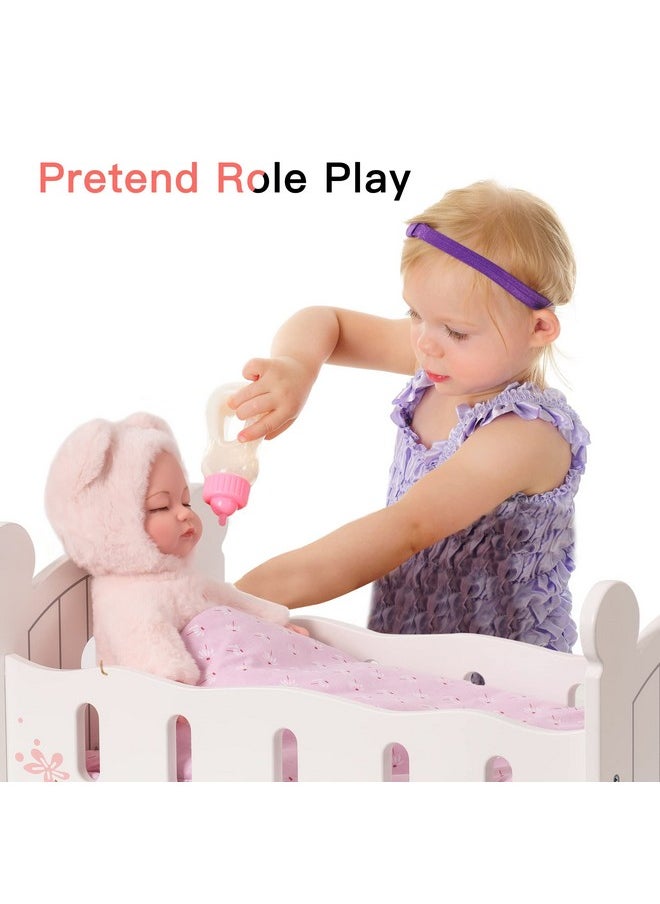 ROBUD Baby Doll Crib Wooden Doll Cradle with Bedding Doll Rocking Cradle 18inch Doll Furniture Doll Bed Fits for 18inch American Girl Dolls