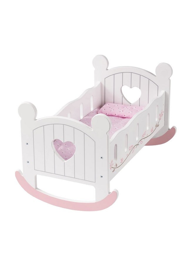 ROBUD Baby Doll Crib Wooden Doll Cradle with Bedding Doll Rocking Cradle 18inch Doll Furniture Doll Bed Fits for 18inch American Girl Dolls