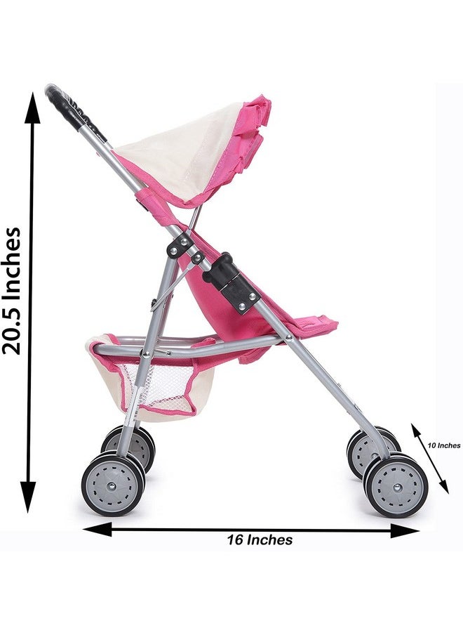 fash n kolor My First Doll Stroller with Basket - Pink Off-White Foldable Doll Stroller - Fits Upto 18