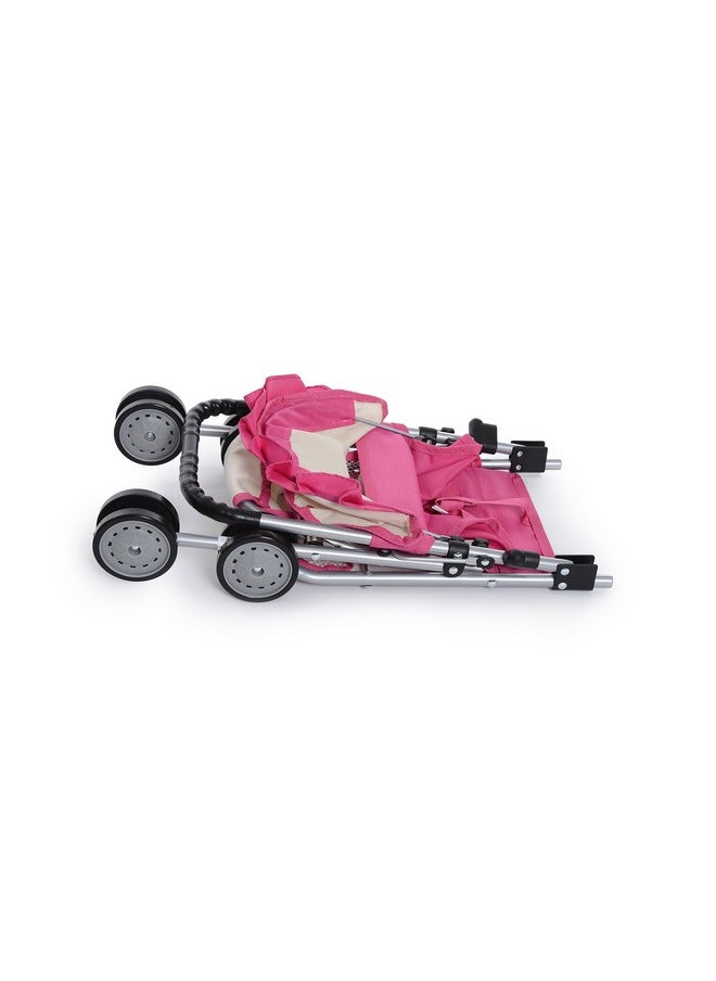 fash n kolor My First Doll Stroller with Basket - Pink Off-White Foldable Doll Stroller - Fits Upto 18