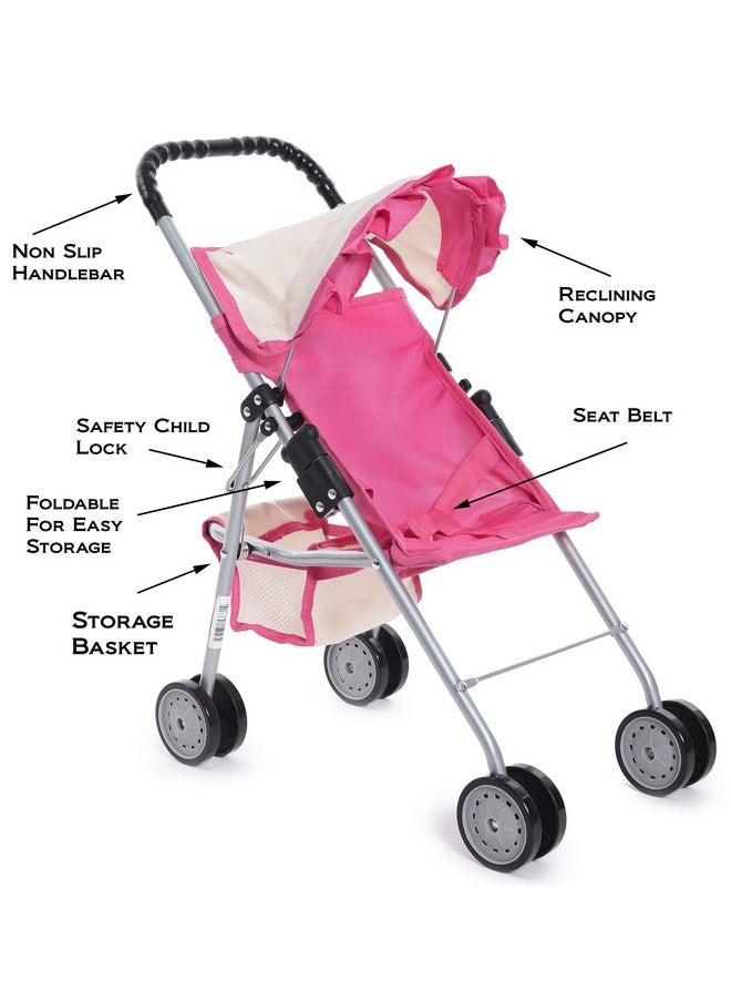 fash n kolor My First Doll Stroller with Basket - Pink Off-White Foldable Doll Stroller - Fits Upto 18