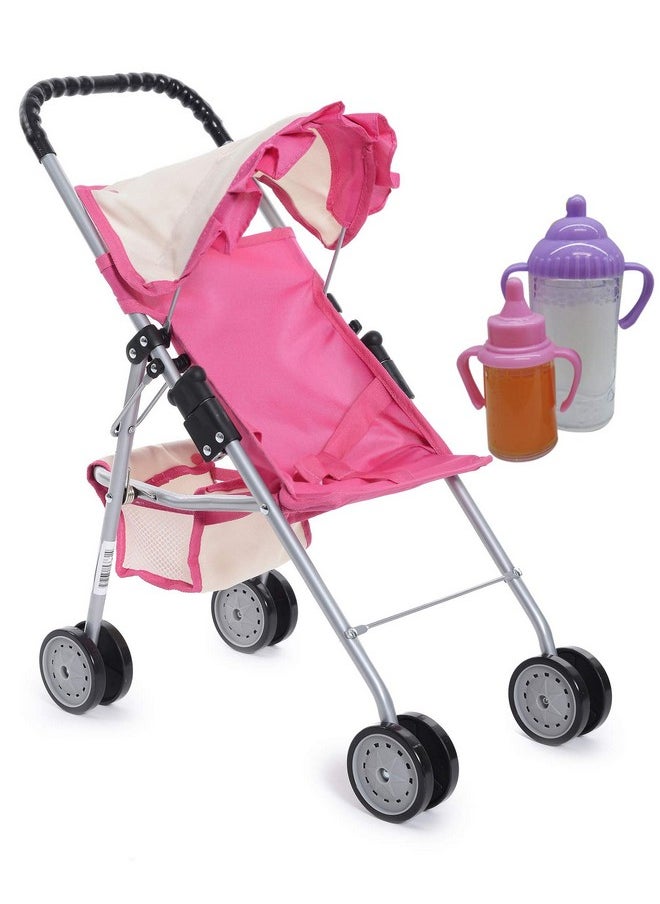fash n kolor My First Doll Stroller with Basket - Pink Off-White Foldable Doll Stroller - Fits Upto 18