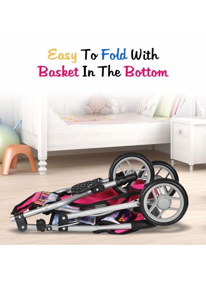 fash n kolor® Baby Doll Stroller Gift for Kids, Toy Doll Stroller with Adjustable Canopy & Storage Basket Push Pram Baby Stroller for Dolls - Foldable Doll Stroller for Pretend Play Dolls Accessories