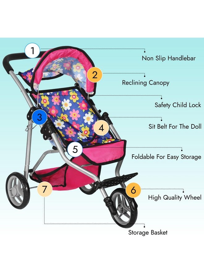fash n kolor® Baby Doll Stroller Gift for Kids, Toy Doll Stroller with Adjustable Canopy & Storage Basket Push Pram Baby Stroller for Dolls - Foldable Doll Stroller for Pretend Play Dolls Accessories