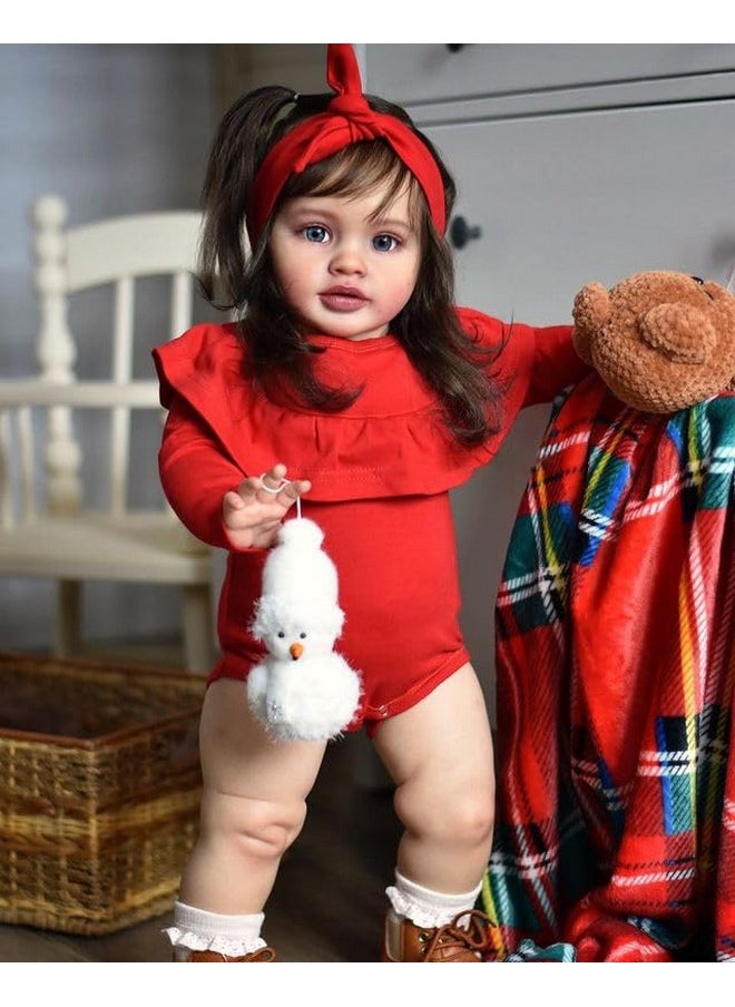 iCradle Realistic Reborn Baby Dolls Girl - 26 Inch Lifelike Newborn Baby Dolls Handmade Silicone Vinyl with Soft Cloth Body, Black Hair Red Clothes Christmas or Birthday Gift for Kids Age 3 +
