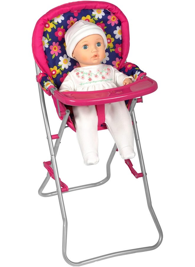 Fash n kolor - Baby Doll High Chair with Tray, Fits up to 18 inch Baby Dolls, Flower Print Toddler Furniture Toy High Chair for Dolls Toys Easy to fold for Compact Storage