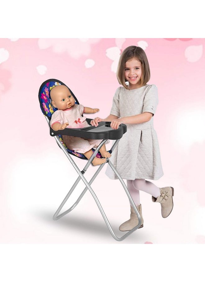 Fash n kolor - Baby Doll High Chair with Tray, Fits up to 18 inch Baby Dolls, Flower Print Toddler Furniture Toy High Chair for Dolls Toys Easy to fold for Compact Storage