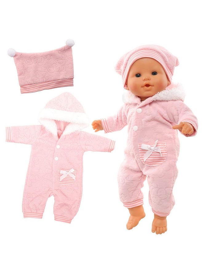 Miunana Baby Doll Clothes 14 to 16 Inch Doll Pink Jumpsuit Hooded Outfits with Cap Handmade Rompers Clothing Set