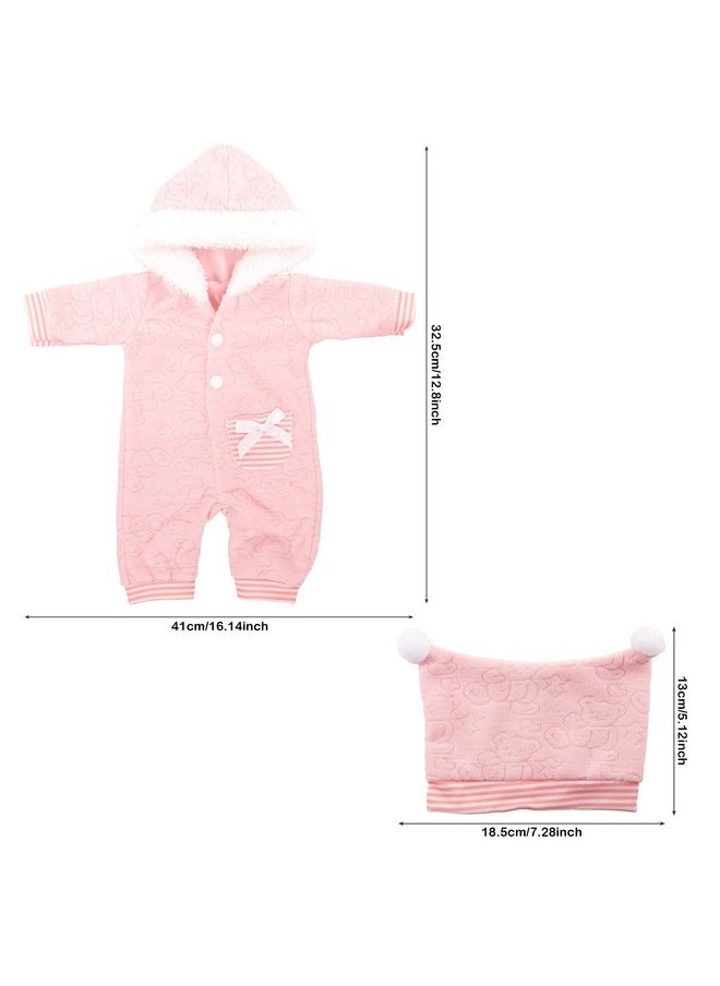 Miunana Baby Doll Clothes 14 to 16 Inch Doll Pink Jumpsuit Hooded Outfits with Cap Handmade Rompers Clothing Set