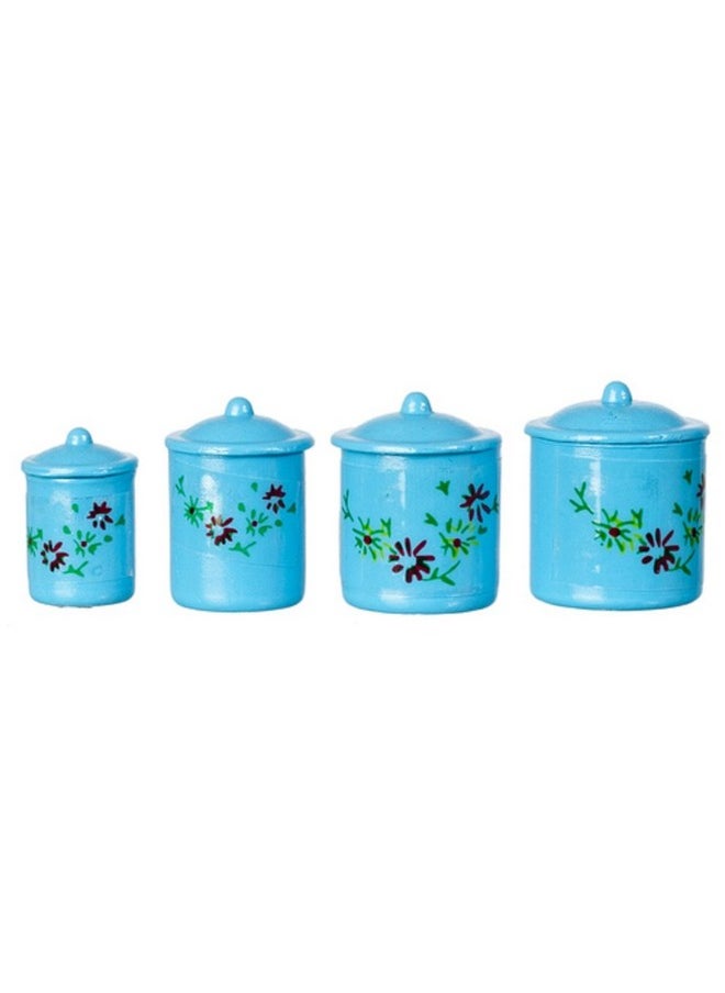 International Miniatures by Classics Dollhouse Miniature 1:12 Scale Canisters, Set of 4 w/Lids, Blue