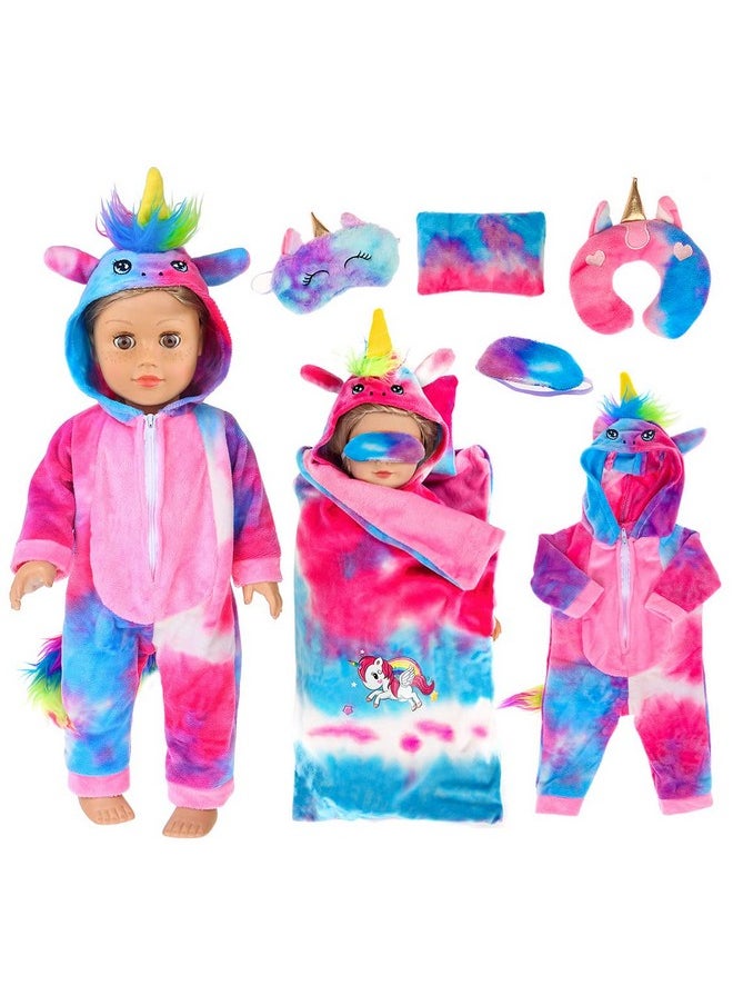 ebuddy 18 inch Doll Clothes 18 Inch Doll Accessories-Unicorn Doll Costume Colorful Tie-Dyed Pajamas Sleeping Bag Set for 18 inch Girl Doll,Most 18 Inch Dolls(No Doll)
