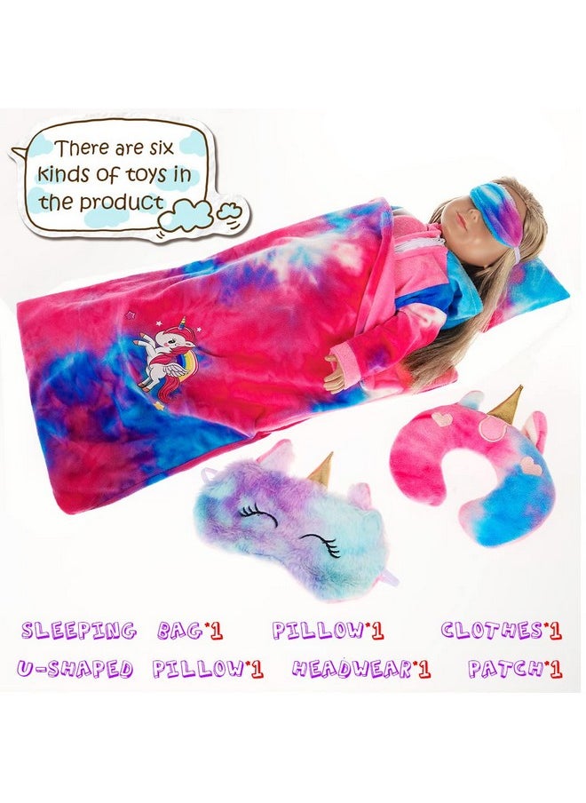 ebuddy 18 inch Doll Clothes 18 Inch Doll Accessories-Unicorn Doll Costume Colorful Tie-Dyed Pajamas Sleeping Bag Set for 18 inch Girl Doll,Most 18 Inch Dolls(No Doll)