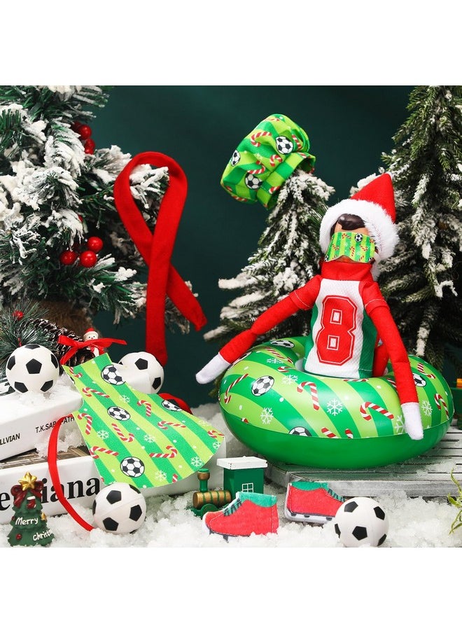 Kacctyen 15 Pcs Soccer Themed Christmas Elf Doll Accessories Include Christmas Doll Sleeping Bag Apron Chef Hat Scarf Pillow Eye Mask Shoes Mask Hammock for Elf Doll Props