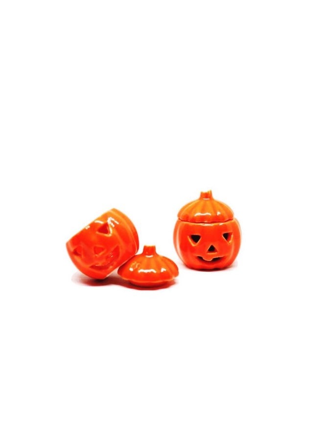 1shopforyou 2 Pcs Dollhouse Miniatures Ceramic Halloween Pumpkin Carved Jack-O-Lantern