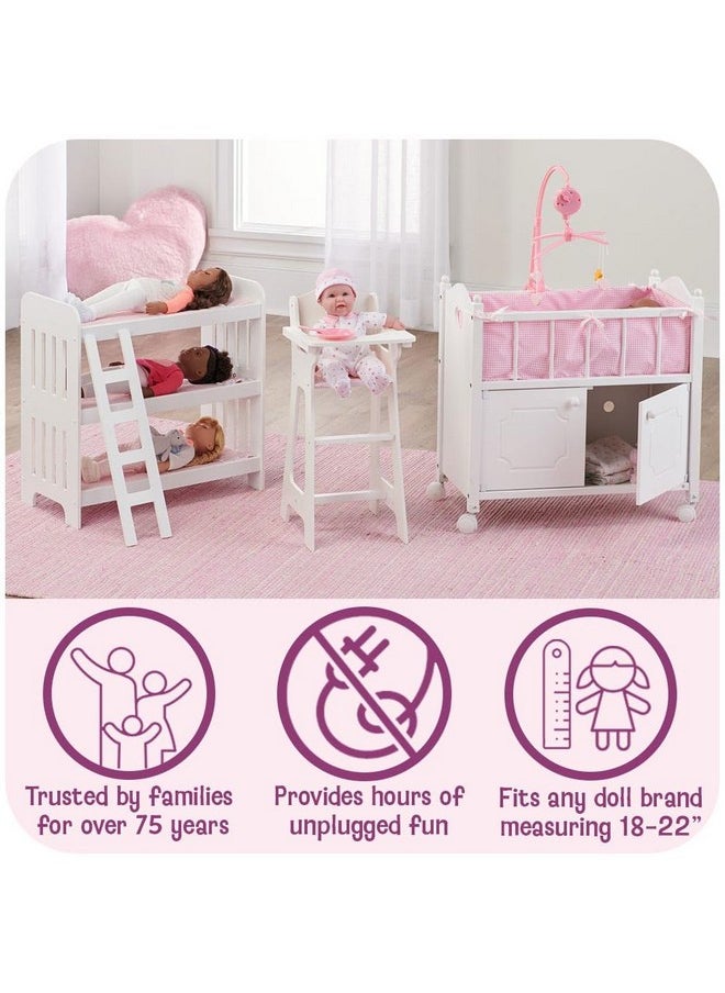 Badger Basket Doll Bed with Bedding for 18 to 20-Inch Dolls - Elegant White and Pink Rose Design for Imaginative Play