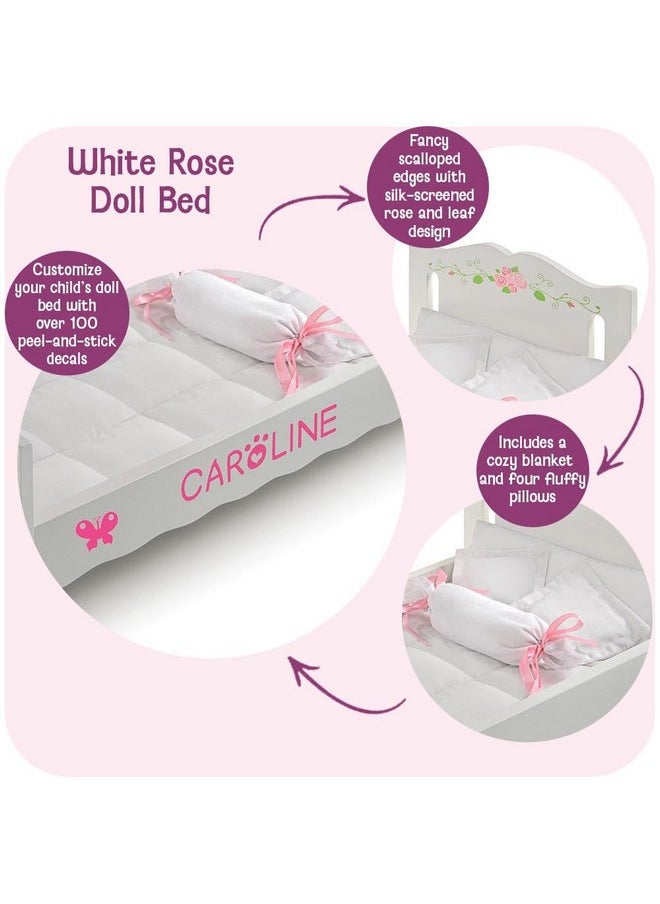 Badger Basket Doll Bed with Bedding for 18 to 20-Inch Dolls - Elegant White and Pink Rose Design for Imaginative Play