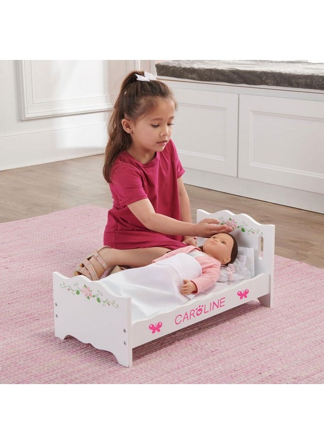 Badger Basket Doll Bed with Bedding for 18 to 20-Inch Dolls - Elegant White and Pink Rose Design for Imaginative Play