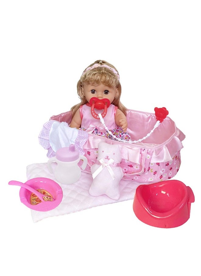 Huang Cheng Toys 10 PCS 12 inch Baby Doll with Clothes Lovely Newborn Doll Hairband Potty Burp Cloth Bag Bottle Bowl Spoon for Kid Girls