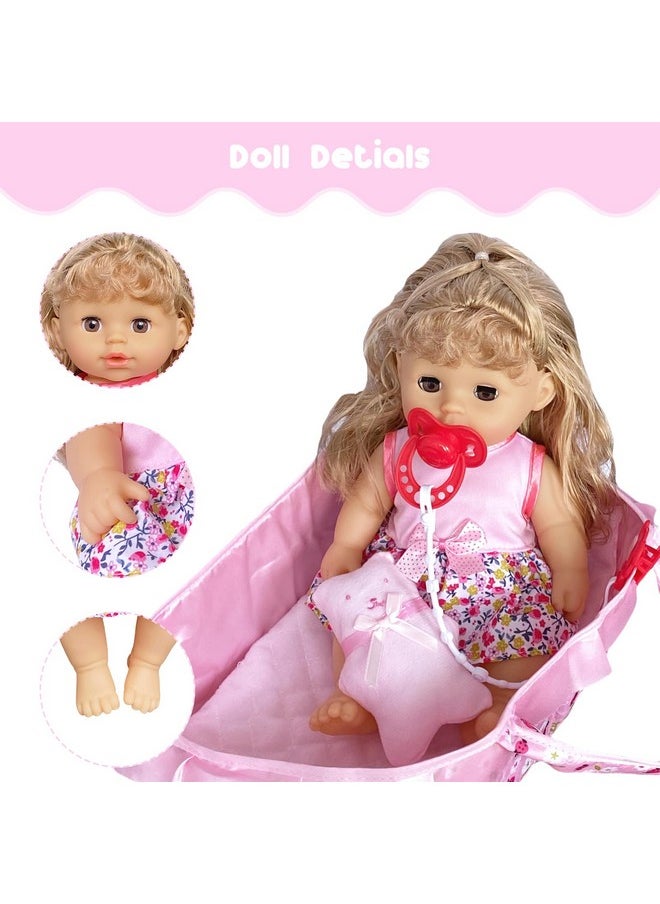 Huang Cheng Toys 10 PCS 12 inch Baby Doll with Clothes Lovely Newborn Doll Hairband Potty Burp Cloth Bag Bottle Bowl Spoon for Kid Girls