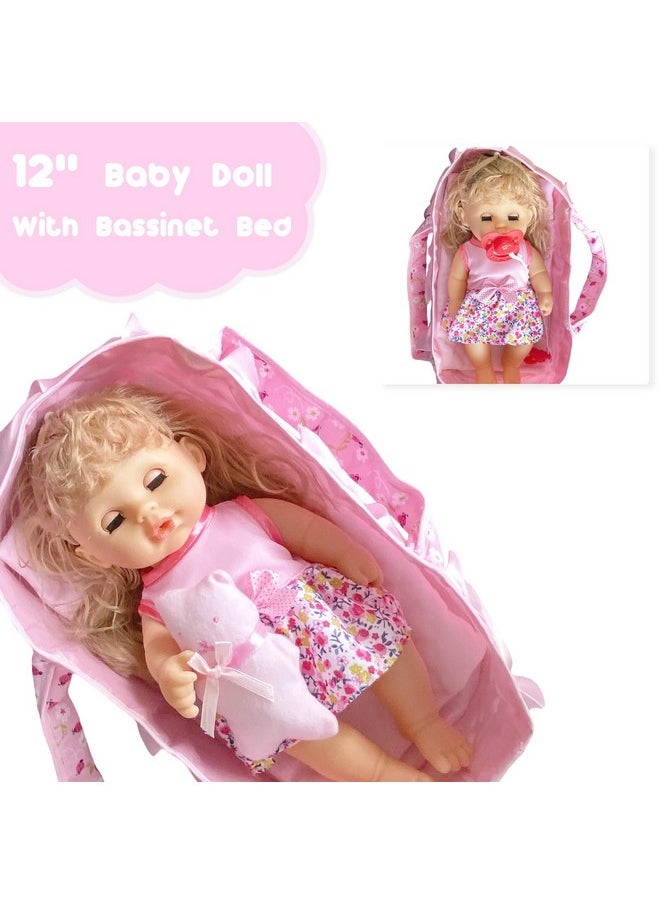 Huang Cheng Toys 10 PCS 12 inch Baby Doll with Clothes Lovely Newborn Doll Hairband Potty Burp Cloth Bag Bottle Bowl Spoon for Kid Girls