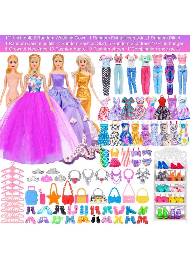 ebuddy Doll and Doll Accessories 101 Pcs Doll Clothes and Accessories Purple Doll Closet Wardrobe Closet Playest for 11.5 Inch Girl Doll Including Shoes Rack,Dress,Shoes Hangers Accessories(One Doll)
