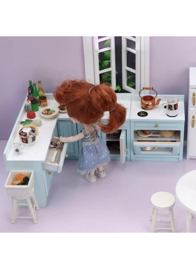 SXFSE Dollhouse Decoration Accessories, 1:12 Dollhouse Miniature 4 Pcs Wooden Kitchen Stove Sink Cabinet Set