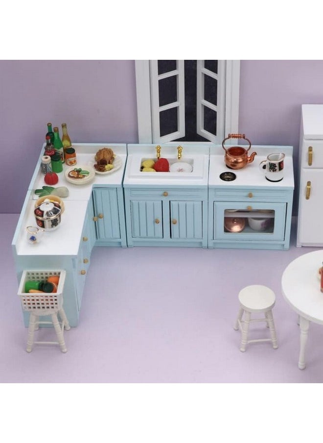 SXFSE Dollhouse Decoration Accessories, 1:12 Dollhouse Miniature 4 Pcs Wooden Kitchen Stove Sink Cabinet Set