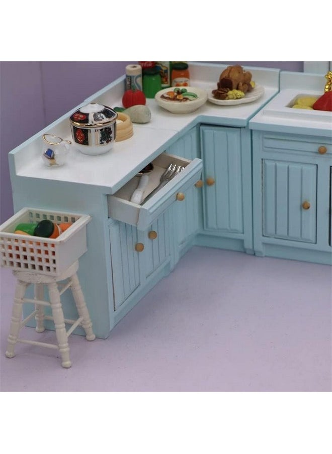 SXFSE Dollhouse Decoration Accessories, 1:12 Dollhouse Miniature 4 Pcs Wooden Kitchen Stove Sink Cabinet Set