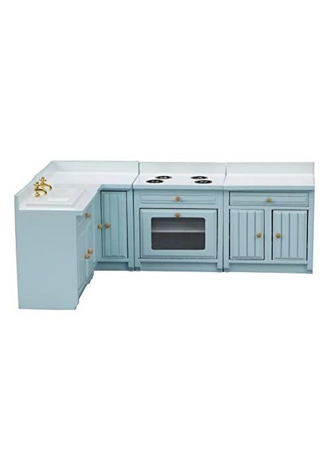 SXFSE Dollhouse Decoration Accessories, 1:12 Dollhouse Miniature 4 Pcs Wooden Kitchen Stove Sink Cabinet Set