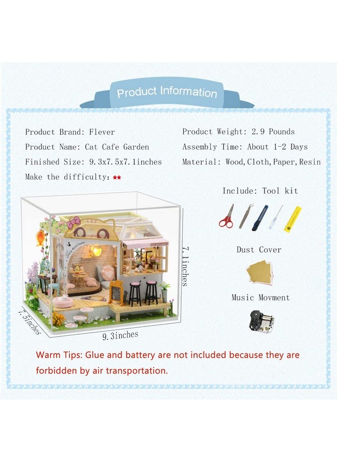 Flever Dollhouse Miniature DIY House Kit Creative Room with Furniture for Romantic Valentine's Gift (Cat Cafe Garden)