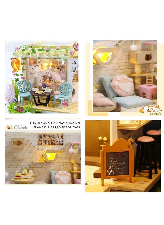 Flever Dollhouse Miniature DIY House Kit Creative Room with Furniture for Romantic Valentine's Gift (Cat Cafe Garden)