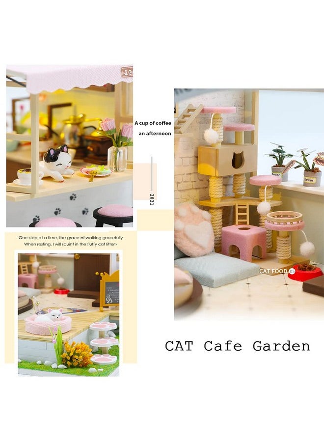 Flever Dollhouse Miniature DIY House Kit Creative Room with Furniture for Romantic Valentine's Gift (Cat Cafe Garden)