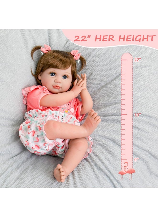 Aori Reborn Baby Girl Doll,22 in Realistic Newborn Baby Dolls,Adorable Lifelike Babies,Weighted Reborn Toddler with Flamingo Toy Gifts Set for Kids 3 Year Old