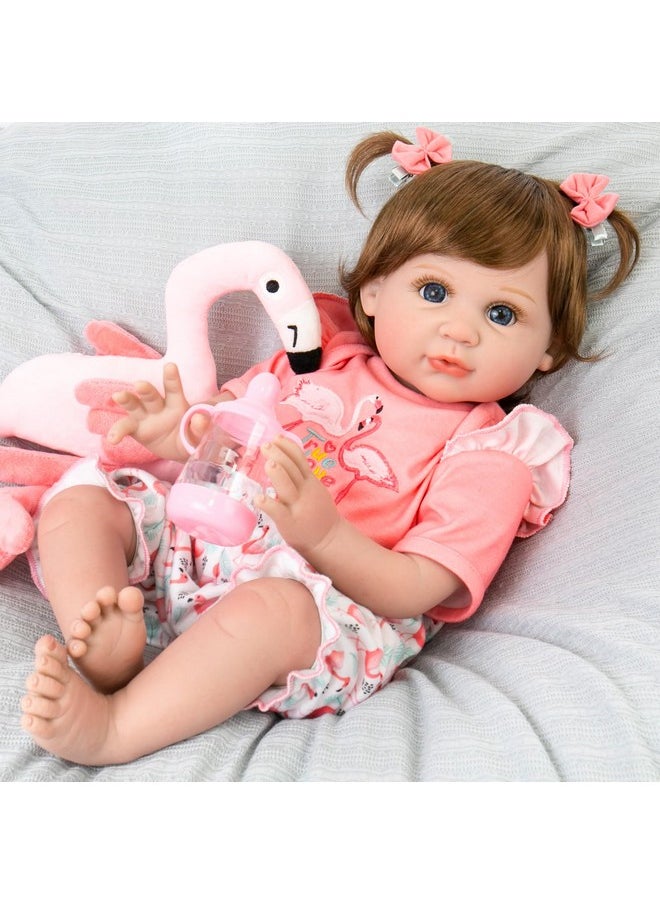 Aori Reborn Baby Girl Doll,22 in Realistic Newborn Baby Dolls,Adorable Lifelike Babies,Weighted Reborn Toddler with Flamingo Toy Gifts Set for Kids 3 Year Old