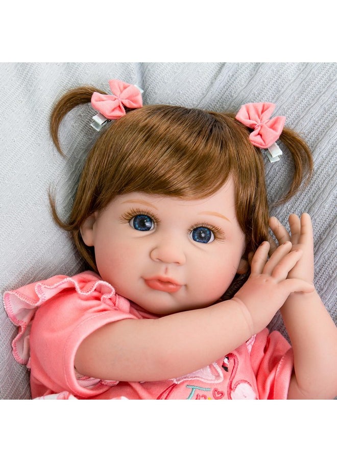 Aori Reborn Baby Girl Doll,22 in Realistic Newborn Baby Dolls,Adorable Lifelike Babies,Weighted Reborn Toddler with Flamingo Toy Gifts Set for Kids 3 Year Old