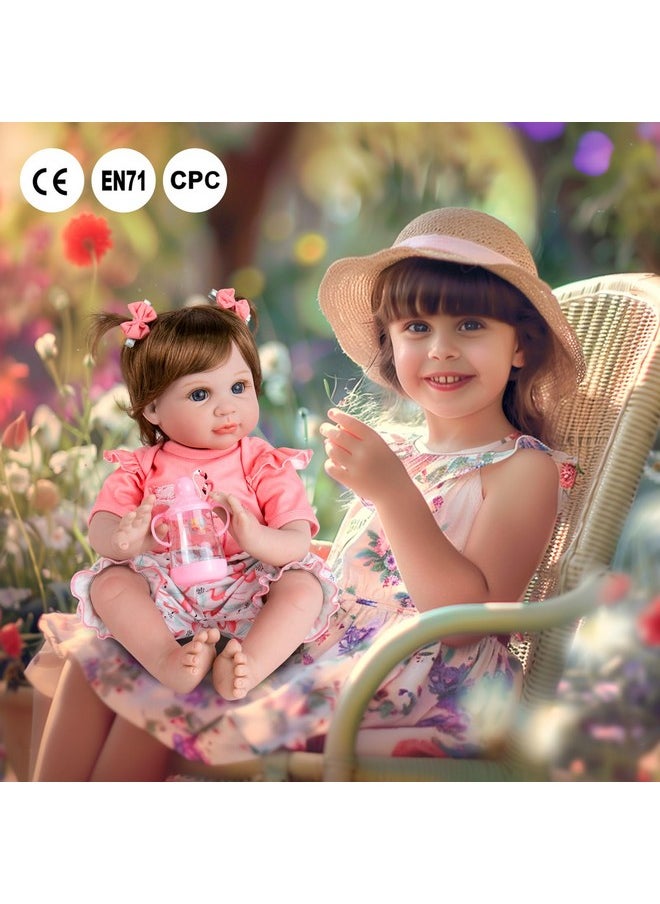 Aori Reborn Baby Girl Doll,22 in Realistic Newborn Baby Dolls,Adorable Lifelike Babies,Weighted Reborn Toddler with Flamingo Toy Gifts Set for Kids 3 Year Old