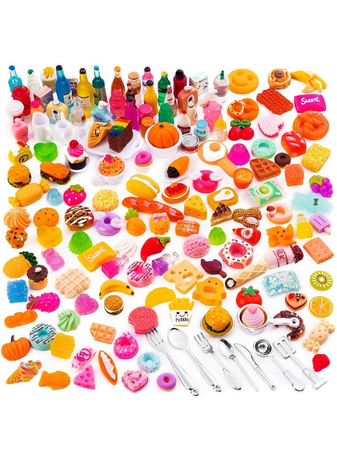 160 Pcs Mini Food Toys, Miniature Food Drinks Bottles for Doll Kitchen Pretend Play, Mixed Resin Kitchen Food Cutlery Toys for Adults Teenagers Doll House
