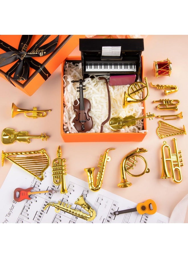 Dollhouse Musical Instruments, Miniature Violin Guitar Piano Drum Trumpet Mini Figurine Ornament for Mini House Musical Room Furnishin