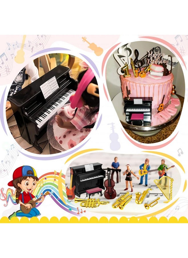 Dollhouse Musical Instruments, Miniature Violin Guitar Piano Drum Trumpet Mini Figurine Ornament for Mini House Musical Room Furnishin