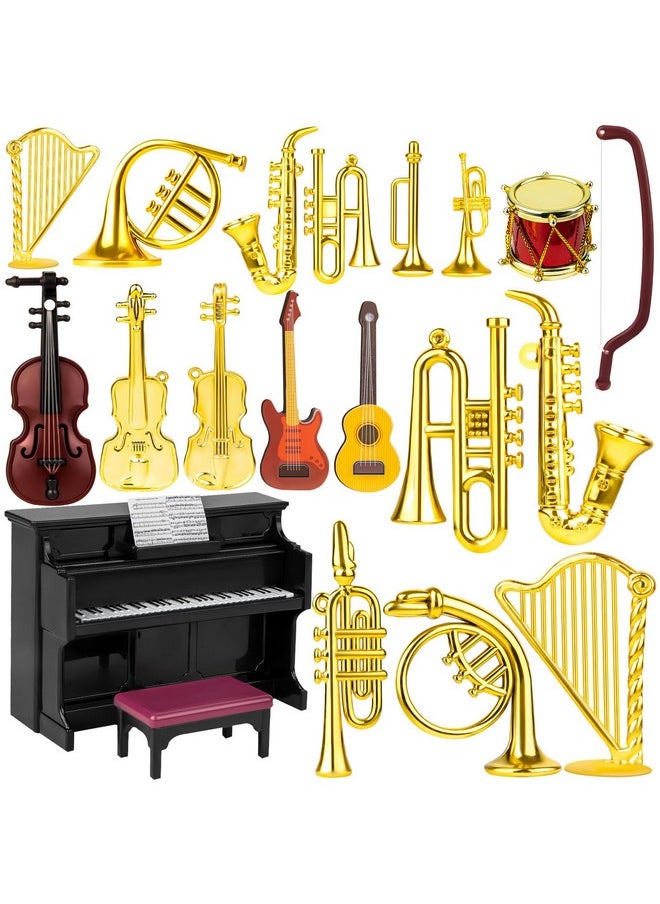 Dollhouse Musical Instruments, Miniature Violin Guitar Piano Drum Trumpet Mini Figurine Ornament for Mini House Musical Room Furnishin