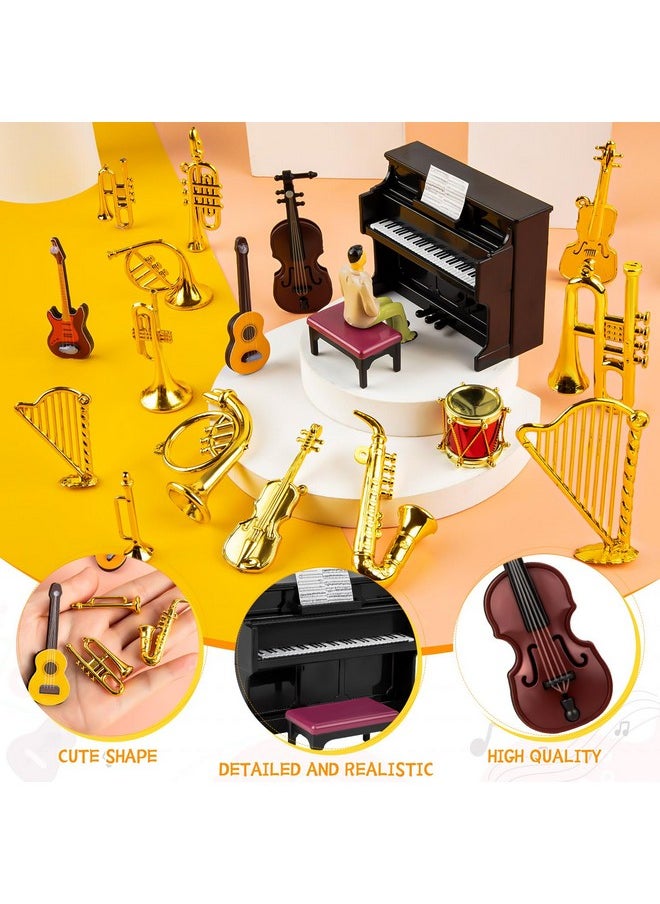 Dollhouse Musical Instruments, Miniature Violin Guitar Piano Drum Trumpet Mini Figurine Ornament for Mini House Musical Room Furnishin