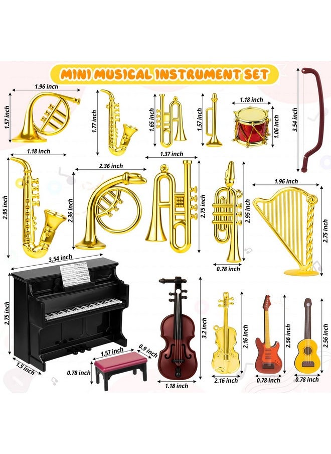 Dollhouse Musical Instruments, Miniature Violin Guitar Piano Drum Trumpet Mini Figurine Ornament for Mini House Musical Room Furnishin
