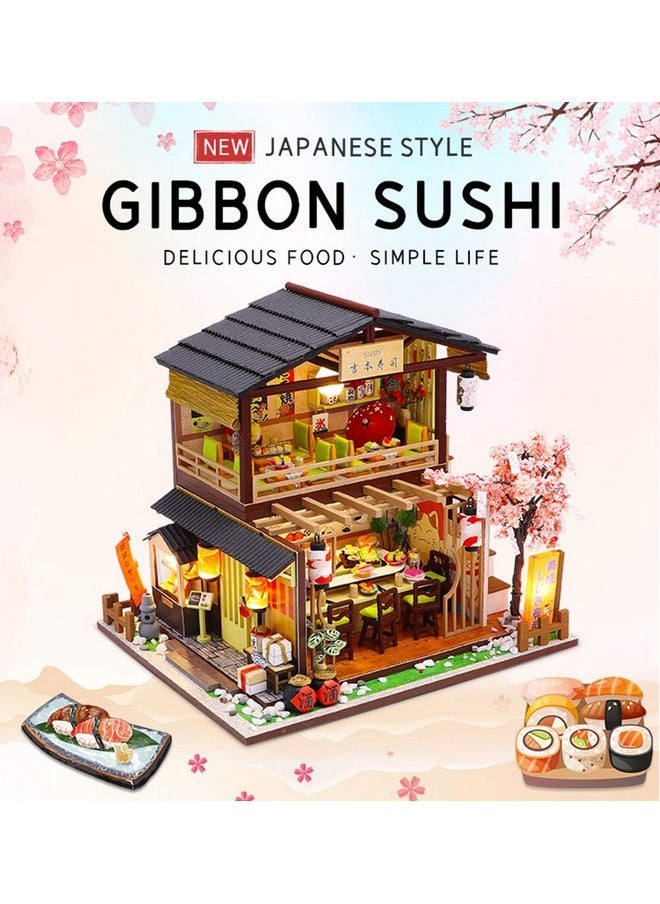 Flever Dollhouse Miniature DIY House Kit Creative Room with Furniture for Romantic Valentine's Gift (Gibon Sushi)