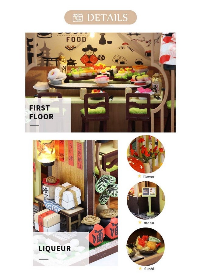 Flever Dollhouse Miniature DIY House Kit Creative Room with Furniture for Romantic Valentine's Gift (Gibon Sushi)