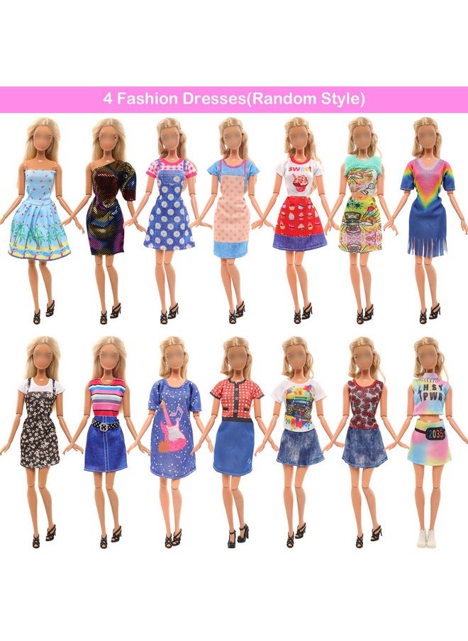 BARWA 18 Pack Doll Clothes and Accessories Including 4 Fashion Dresses 4 Sets Casual Outfits Tops and Trousers, Shorts 10 Bag Crown Necklace for 11.5 inch Girl Dolls…