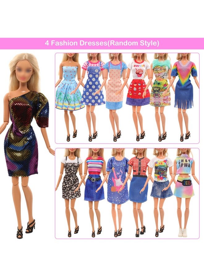 BARWA 18 Pack Doll Clothes and Accessories Including 4 Fashion Dresses 4 Sets Casual Outfits Tops and Trousers, Shorts 10 Bag Crown Necklace for 11.5 inch Girl Dolls…
