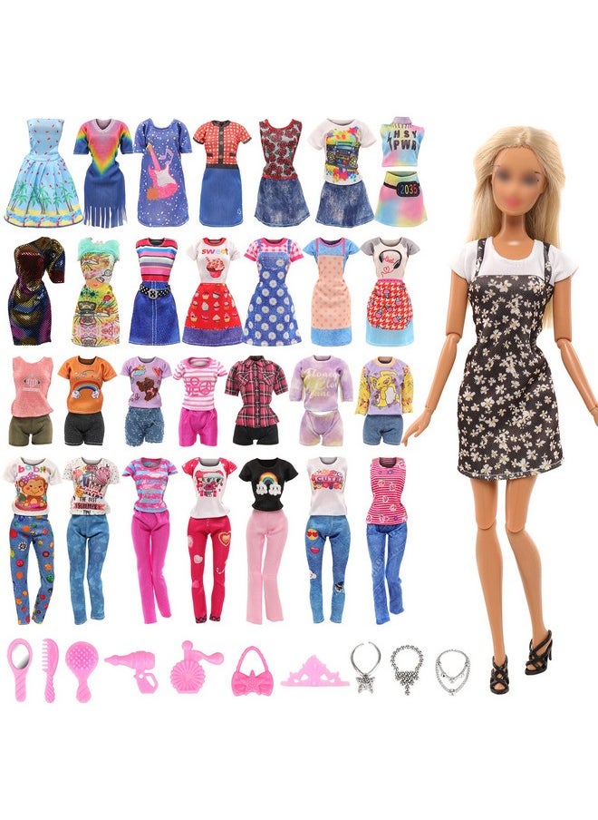 BARWA 18 Pack Doll Clothes and Accessories Including 4 Fashion Dresses 4 Sets Casual Outfits Tops and Trousers, Shorts 10 Bag Crown Necklace for 11.5 inch Girl Dolls…