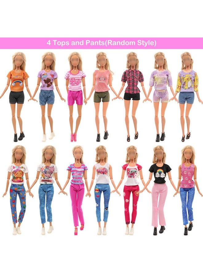 BARWA 18 Pack Doll Clothes and Accessories Including 4 Fashion Dresses 4 Sets Casual Outfits Tops and Trousers, Shorts 10 Bag Crown Necklace for 11.5 inch Girl Dolls…