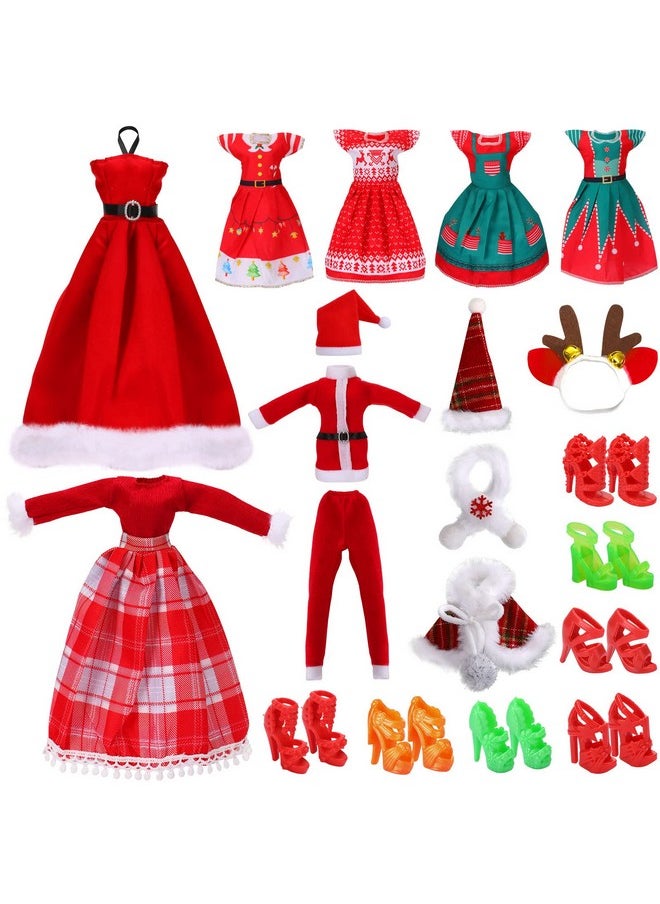 JANYUN Christmas Doll Clothes and Accessories,Doll Clothes Sets Party Dresses Outfits Xmas Gift Costumes Doll Shoes for Christmas Party Favors Girl Gift(Dolls not Included)