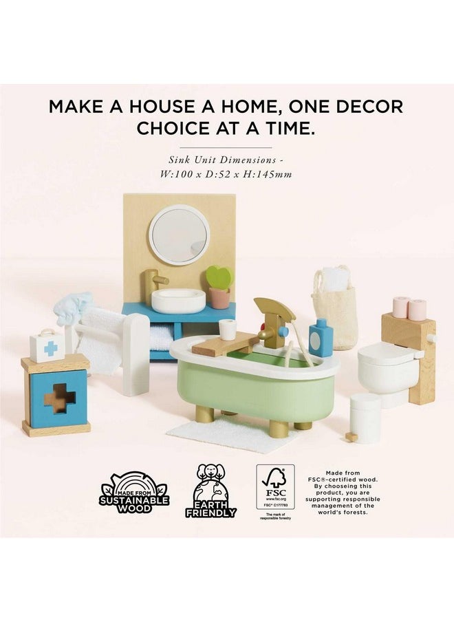 Le Toy Van - Daisylane Bathroom Premium Wooden Toys Dolls House Accessories |Playset For Doll House | Girls Dolls House Furniture Sets - Suitable For Ages 3+